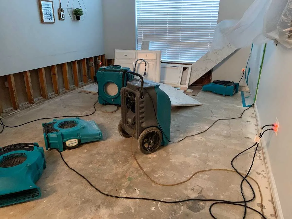 Dehumidifier in flood-cut room for Water Damage Restoration in Beverly Hills